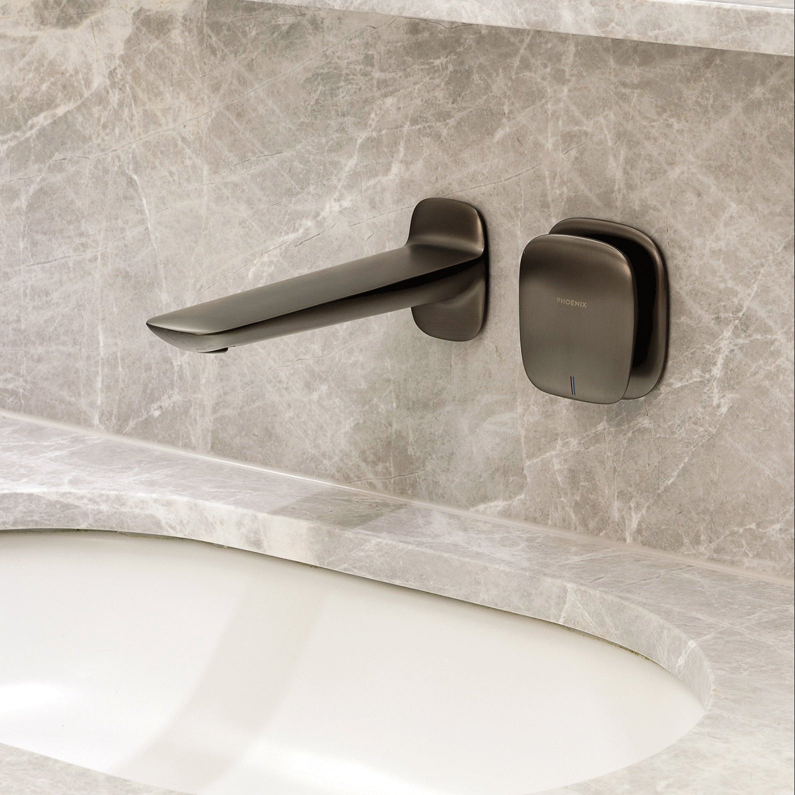 PHOENIX NUAGE LEAD FREE WALL BASIN BATH MIXER SET 200MM BRUSHED CARBON