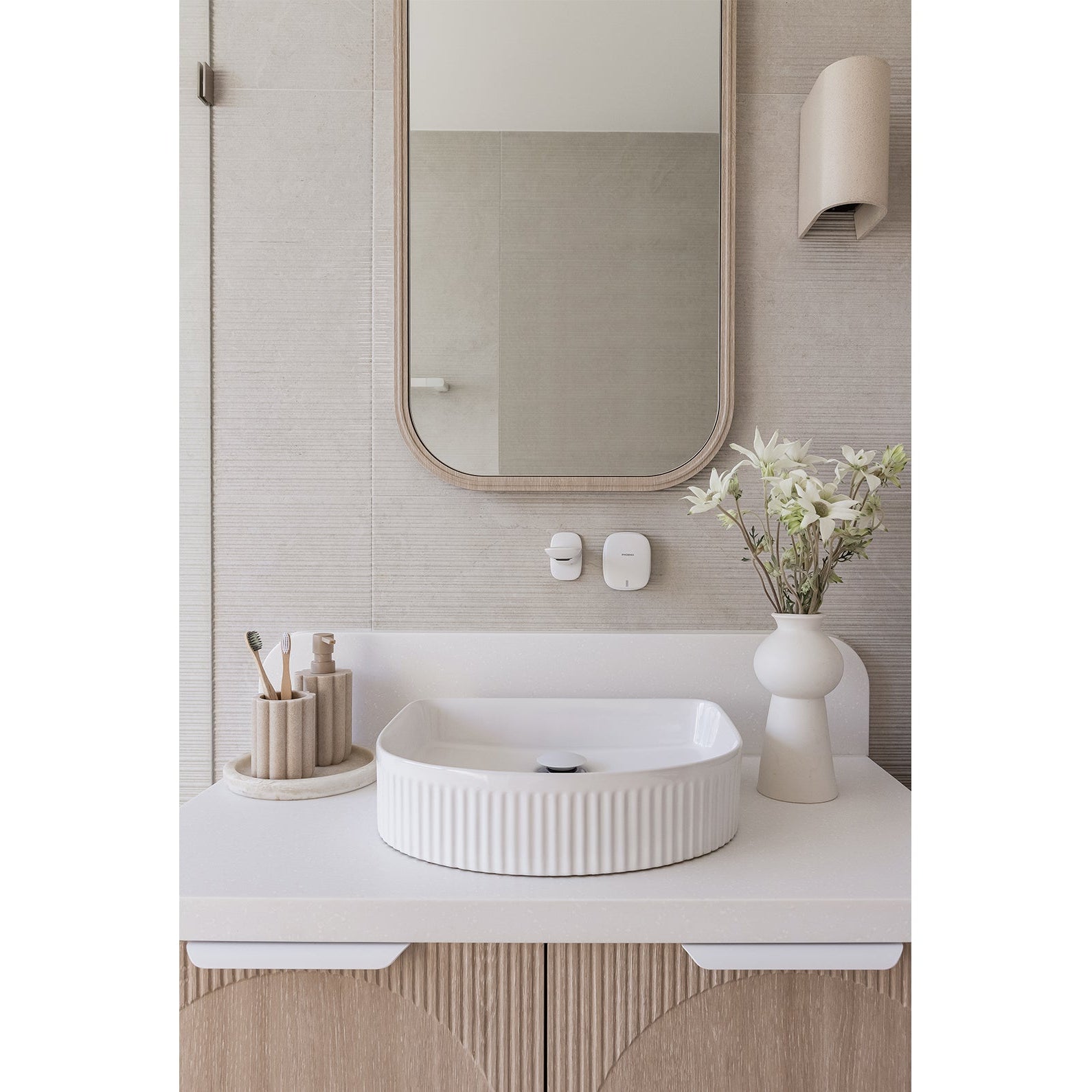PHOENIX NUAGE WALL BASIN BATH MIXER SET 200MM MATTE WHITE