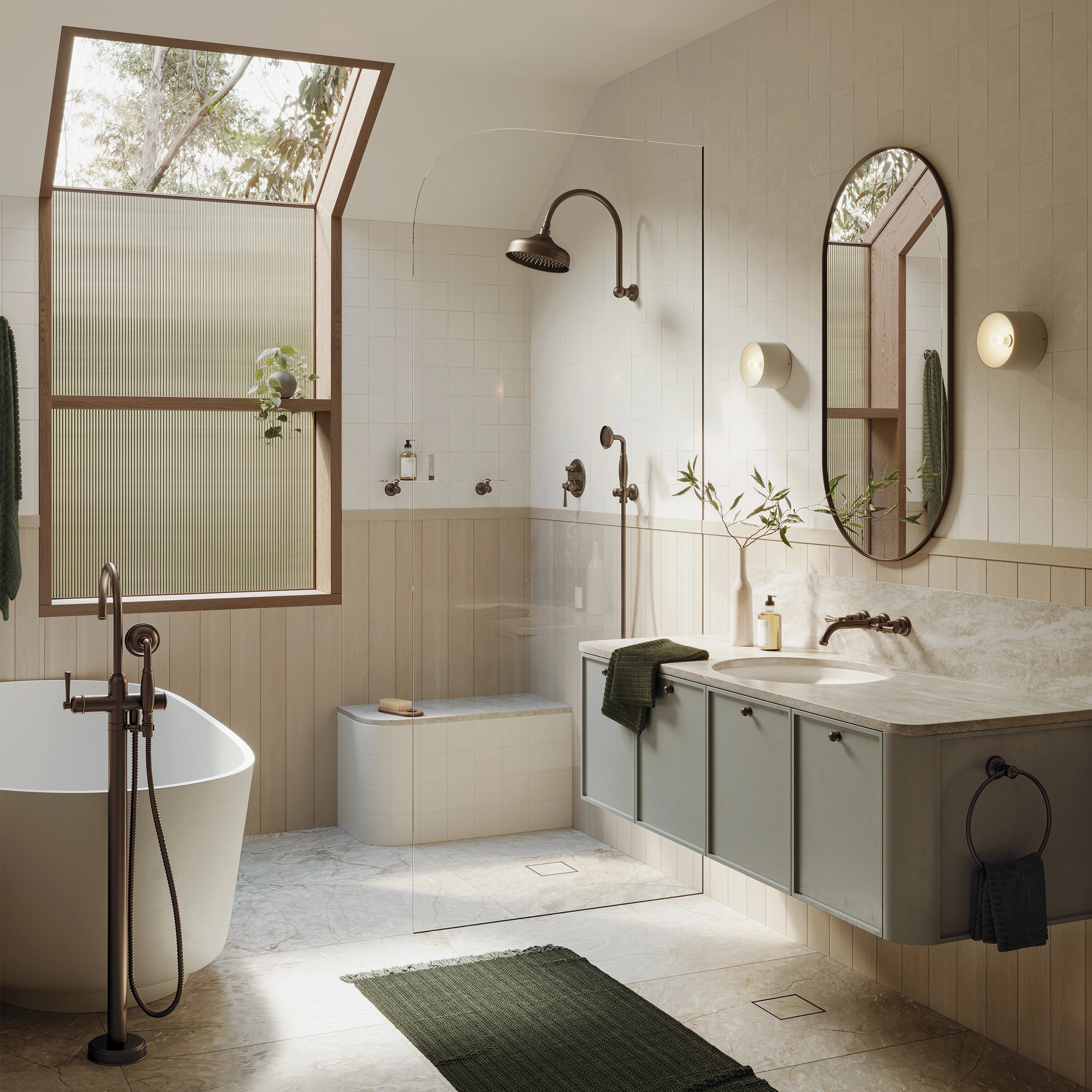 PHOENIX CROMFORD WALL BASIN / BATH TAP SET 181MM BRUSHED BRONZE