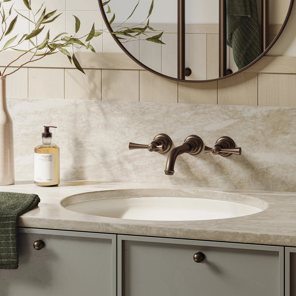PHOENIX CROMFORD WALL BASIN / BATH TAP SET 181MM BRUSHED BRONZE