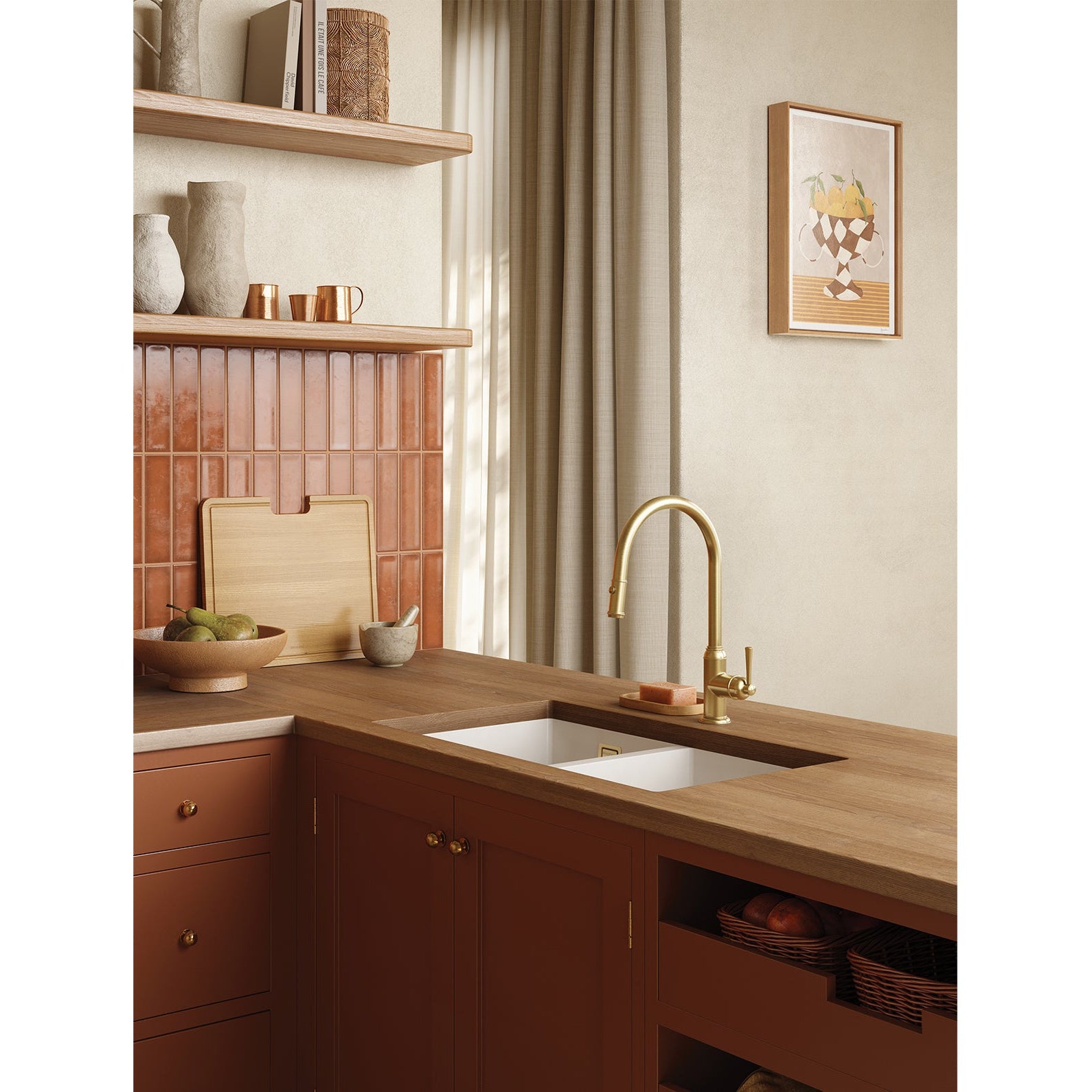 PHOENIX CROMFORD LEAD FREE PULL OUT SINK MIXER 402MM BRUSHED GOLD