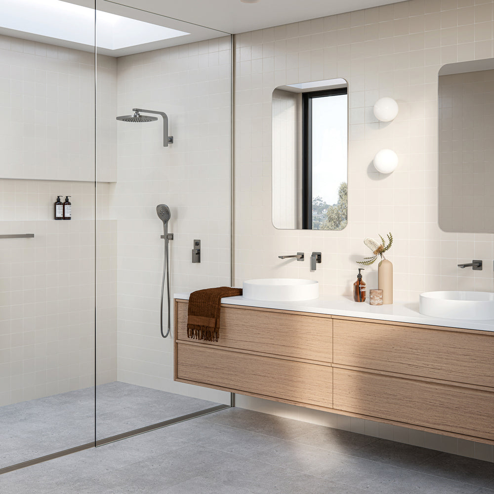 PHOENIX GLOSS MKII WALL BASIN / BATH OUTLET 200MM BRUSHED CARBON