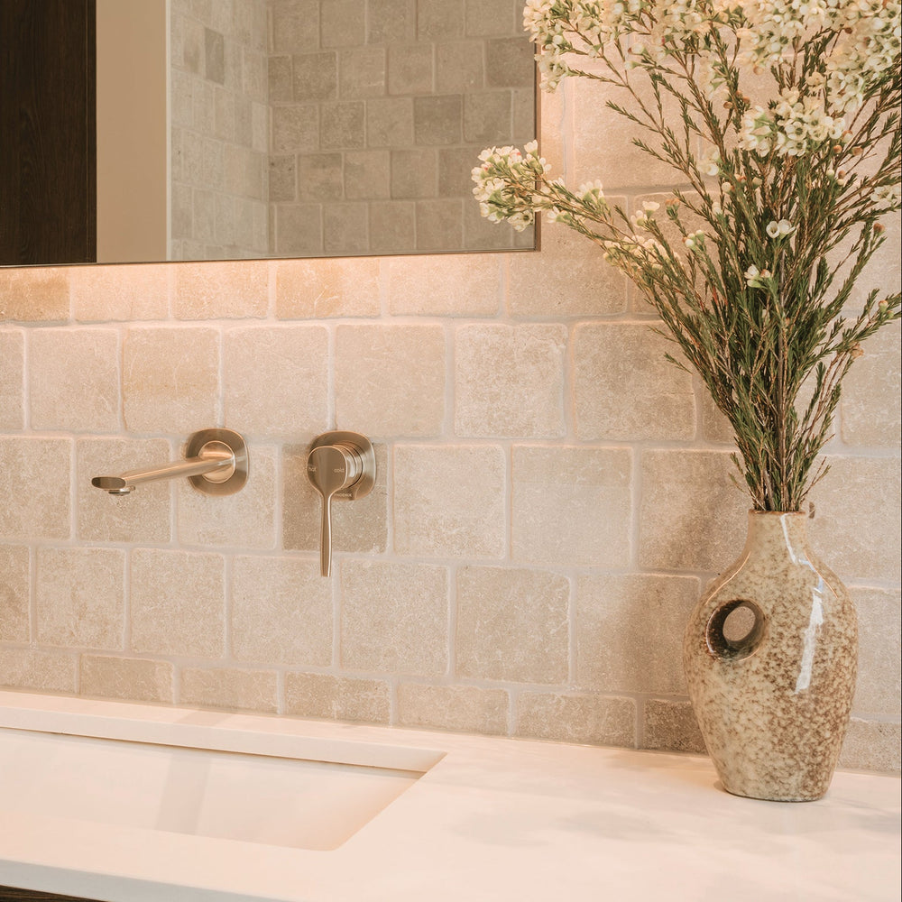 PHOENIX VASK SWITCHMIX LEAD FREE WALL BASIN / BATH MIXER SET COMPLETE KIT 199MM BRUSHED NICKEL