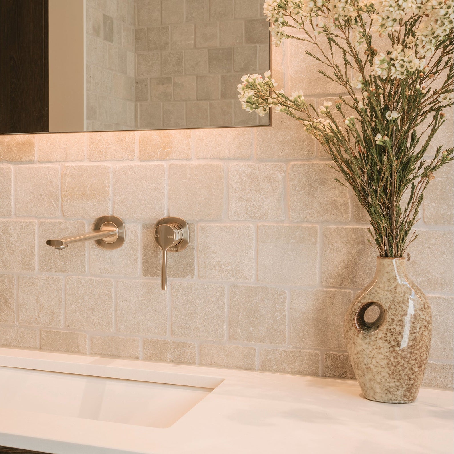 PHOENIX VASK SWITCHMIX LEAD FREE WALL BASIN / BATH MIXER SET COMPLETE KIT 199MM BRUSHED NICKEL