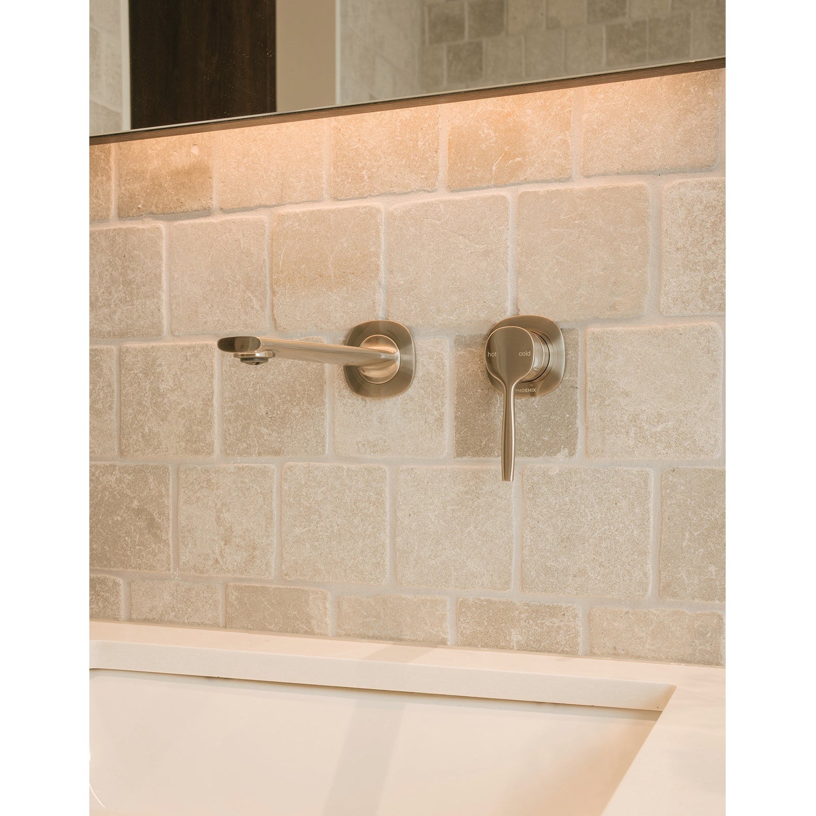 PHOENIX VASK SWITCHMIX LEAD FREE WALL BASIN / BATH MIXER SET COMPLETE KIT 199MM BRUSHED NICKEL