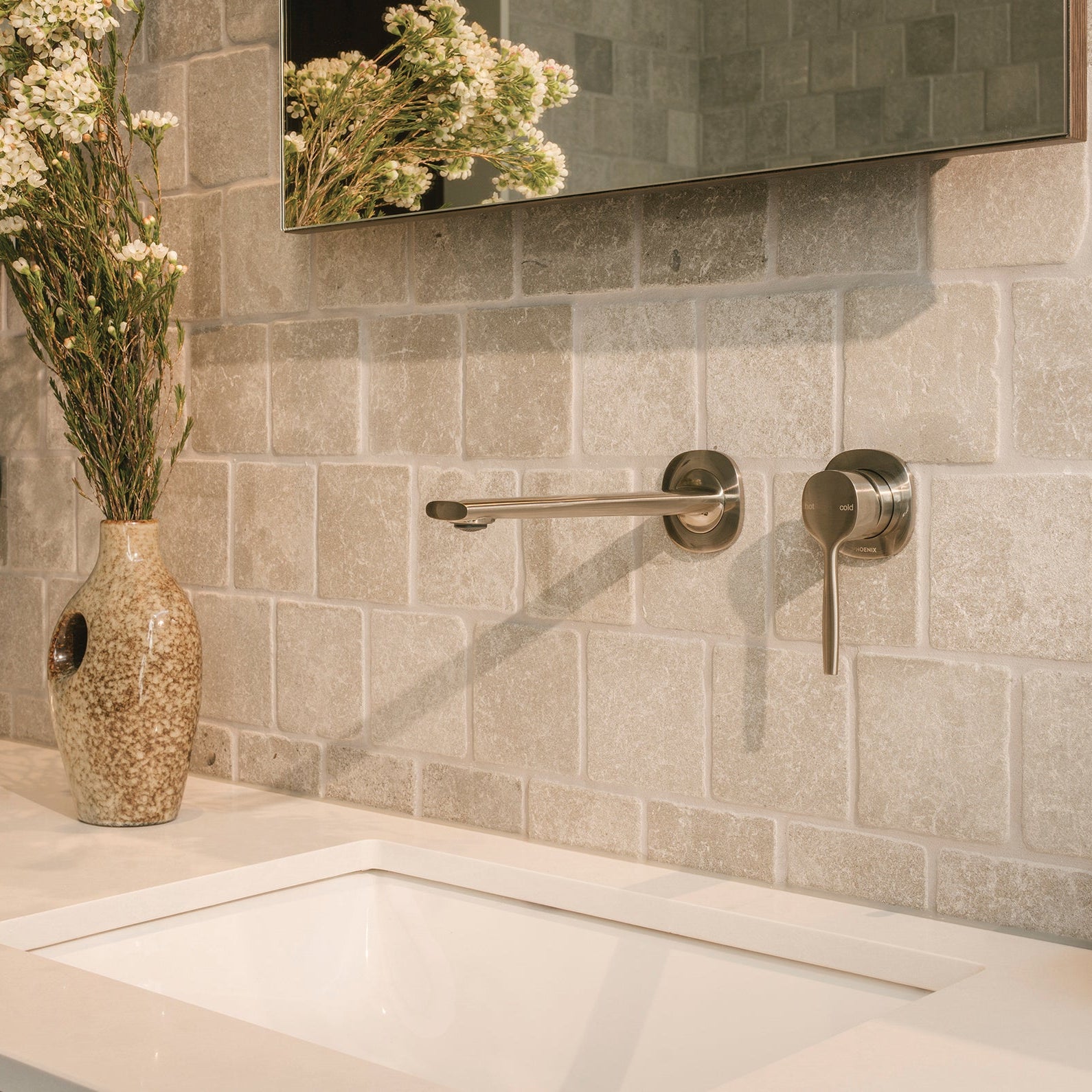 PHOENIX VASK SWITCHMIX LEAD FREE WALL BASIN / BATH MIXER SET COMPLETE KIT 199MM BRUSHED NICKEL
