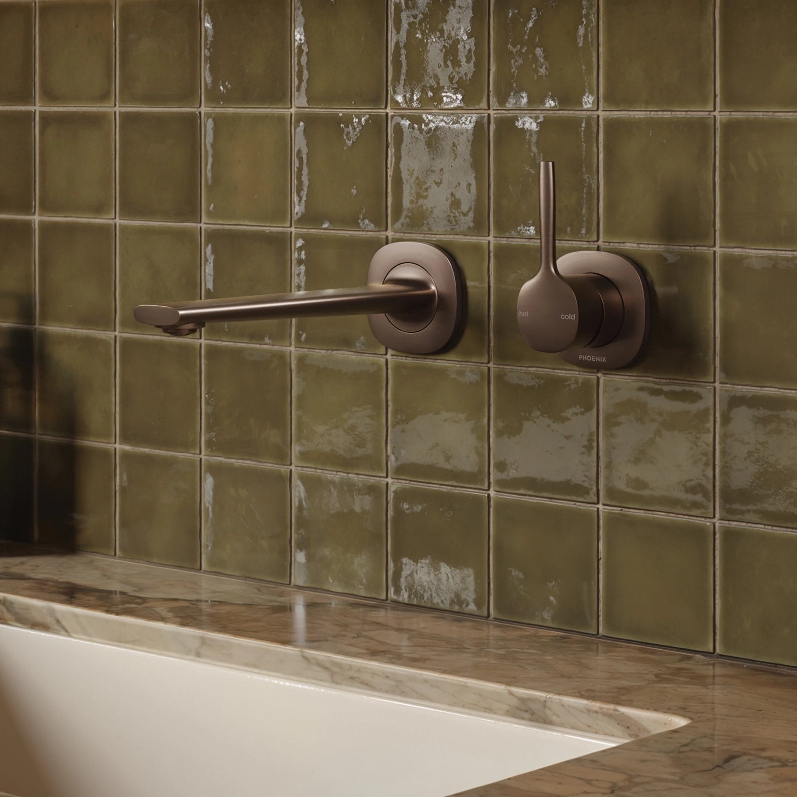 PHOENIX VASK SWITCHMIX WALL BASIN / BATH MIXER SET PIN UP 218MM BRUSHED BRONZE