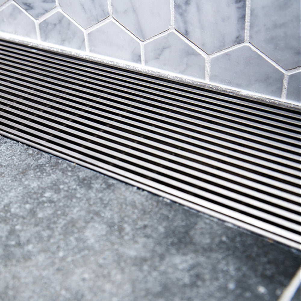 PHOENIX FLAT STAINLESS STEEL 65MM CHANNEL DRAIN HG 75MM OUTLET 600MM, 750MM, 900MM AND 1200MM