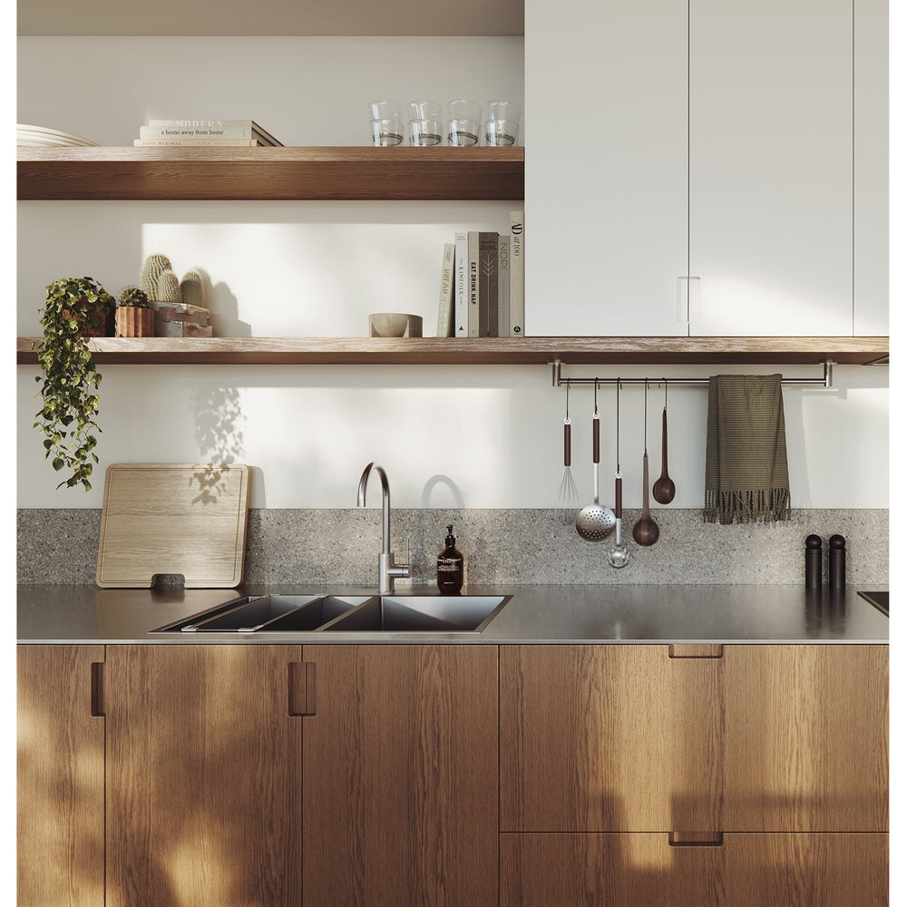 PHOENIX VIVID SLIMLINE GOOSENECK LEAD FREE SINK MIXER 200MM STAINLESS STEEL