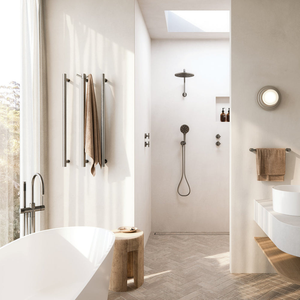 PHOENIX VIVID SLIMLINE FLOOR MOUNTED BATH MIXER WITH HAND SHOWER 957MM BRUSHED CARBON