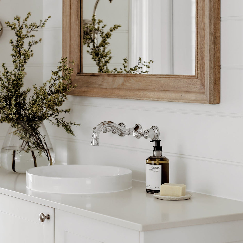 PHOENIX NOSTALGIA LEAD FREE THREE-PIECE LEVER BASIN AND BATH SET 180MM SHEPHERDS CROOK CHROME