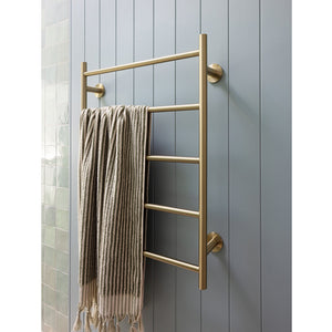 PHOENIX RADII 5-BARS ROUND HEATED TOWEL LADDER W/ ROUND PLATE BRUSHED GOLD 550MM