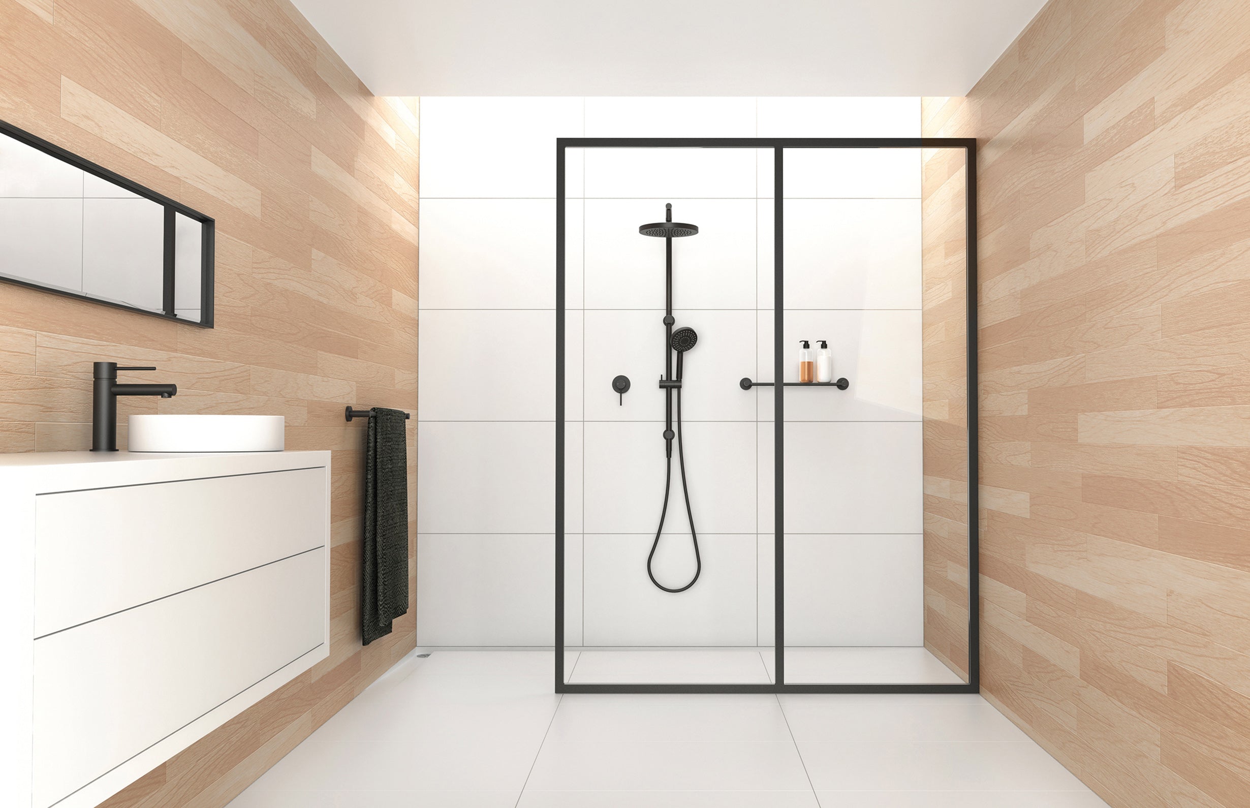 PHOENIX VIVID SLIMLINE SWITCHMIX SHOWER / WALL MIXER FIT-OFF AND ROUGH-IN KIT MATTE BLACK
