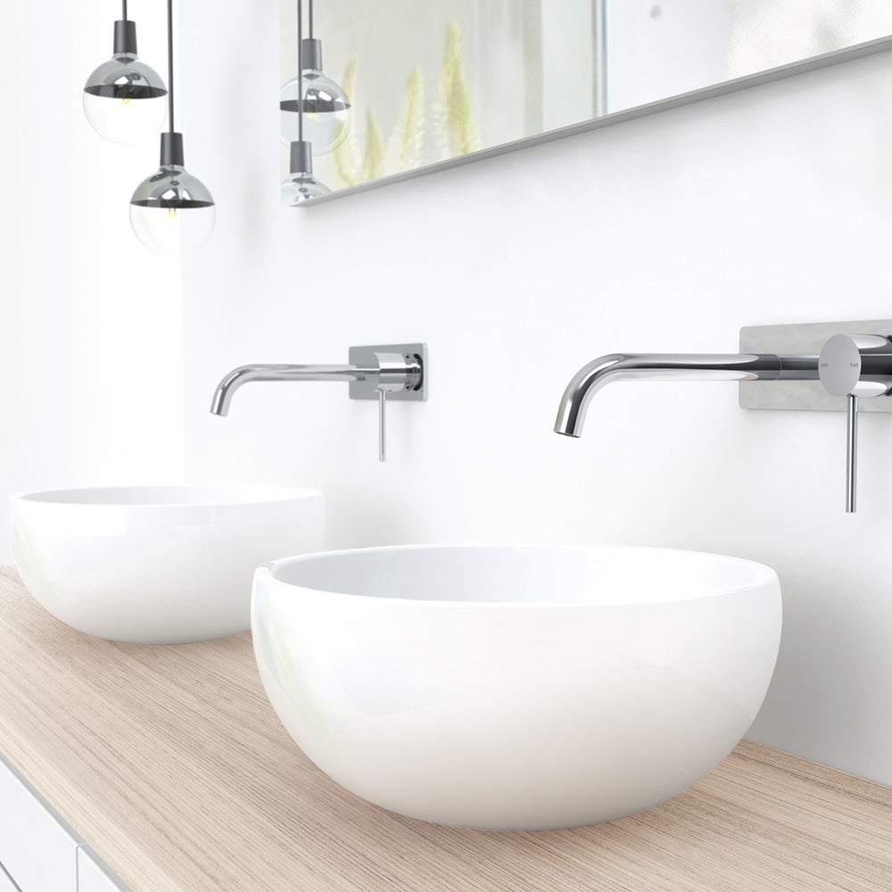 PHOENIX VIVID SLIMLINE SWITCHMIX LEAD FREE WALL BASIN / BATH MIXER SET FIT-OFF AND ROUGH-IN KIT 180MM CHROME