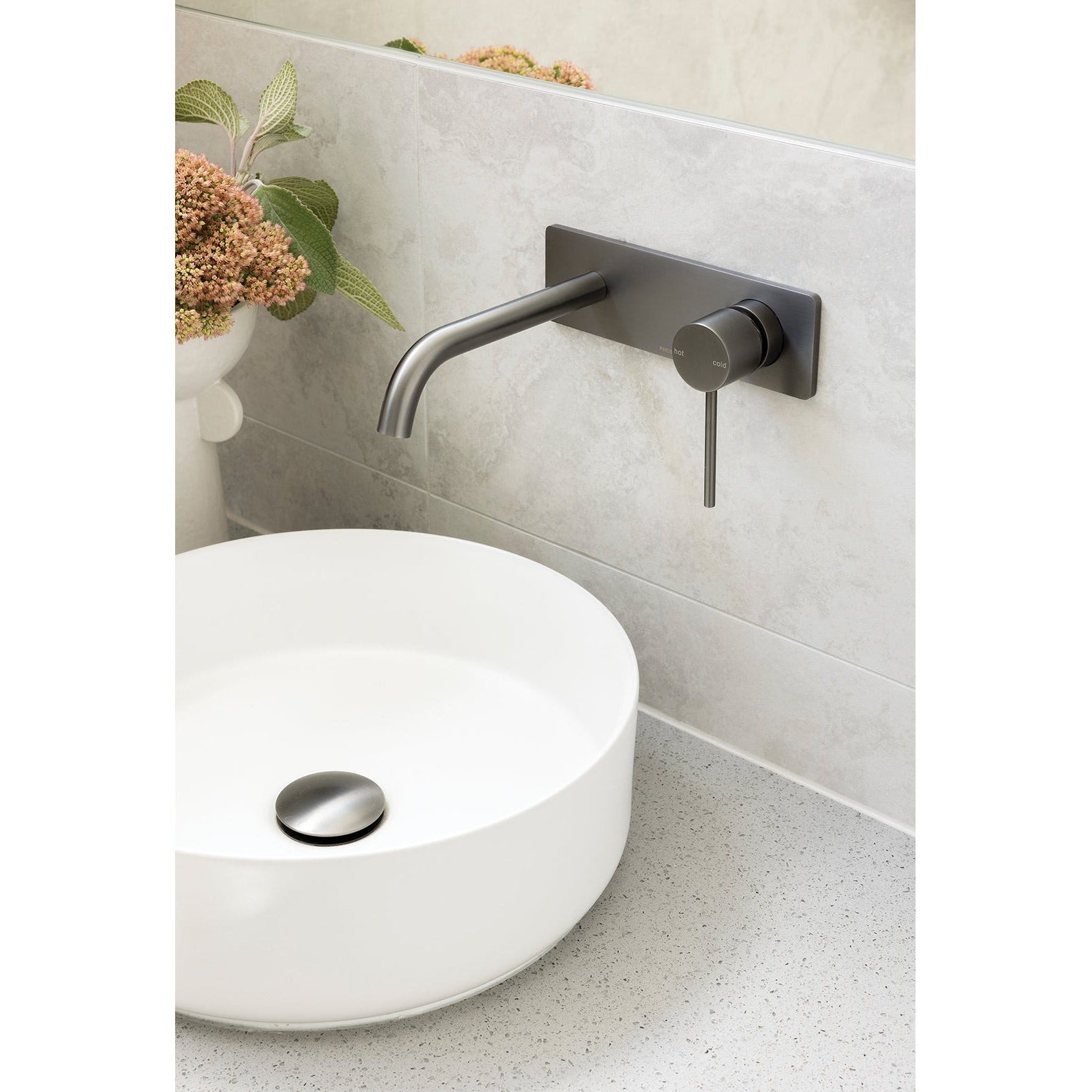PHOENIX VIVID SLIMLINE LEAD FREE SWITCHMIX WALL BASIN / BATH MIXER SET FIT-OFF AND ROUGH-IN KIT 200MM BRUSHED CARBON