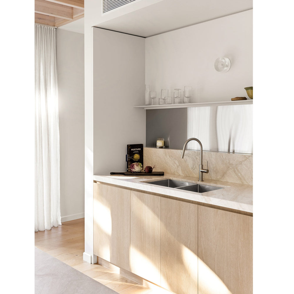 PHOENIX VIVID SLIMLINE PULL OUT SINK MIXER 397MM BRUSHED NICKEL