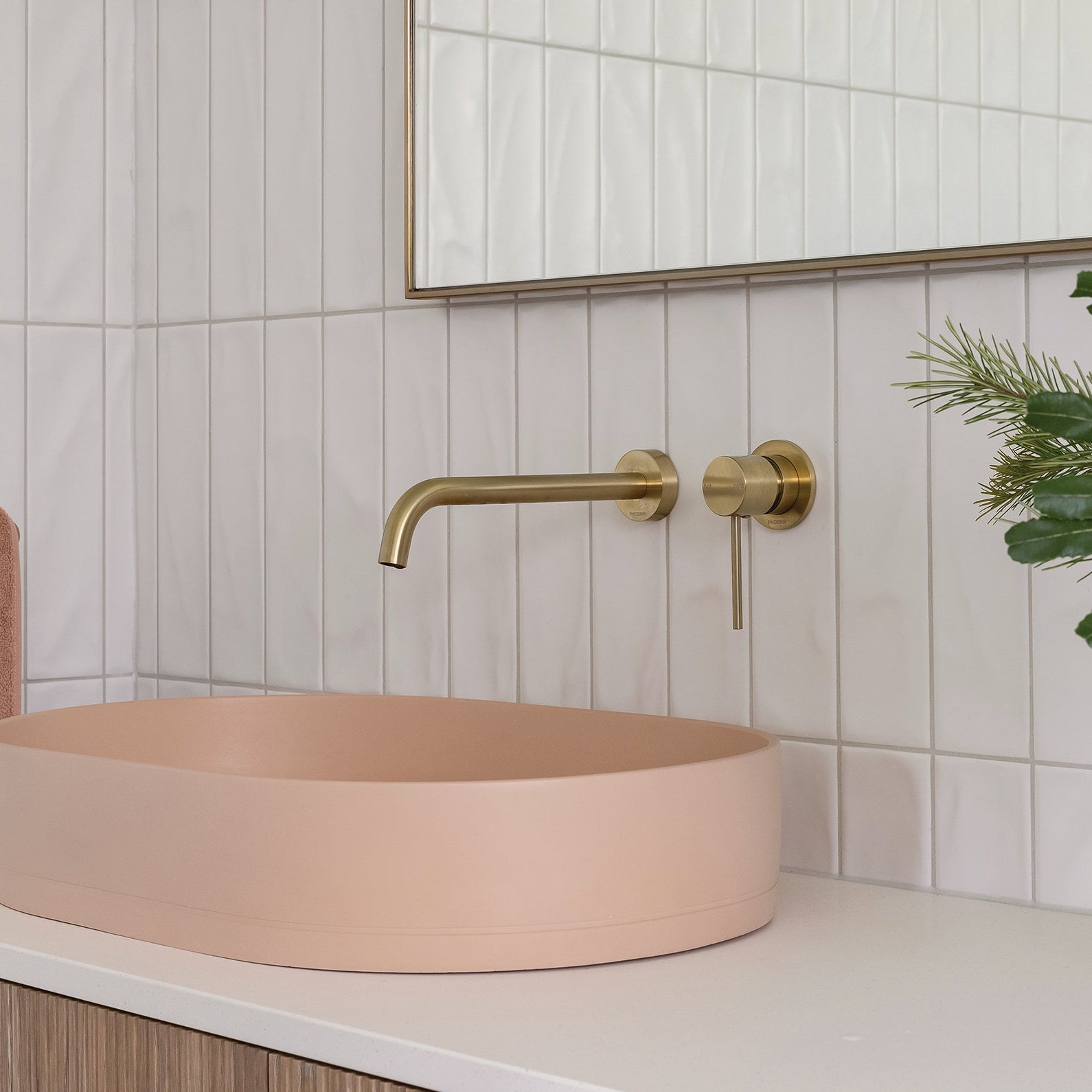 PHOENIX VIVID SLIMLINE LEAD FREE WALL BASIN OUTLET 230MM BRUSHED GOLD