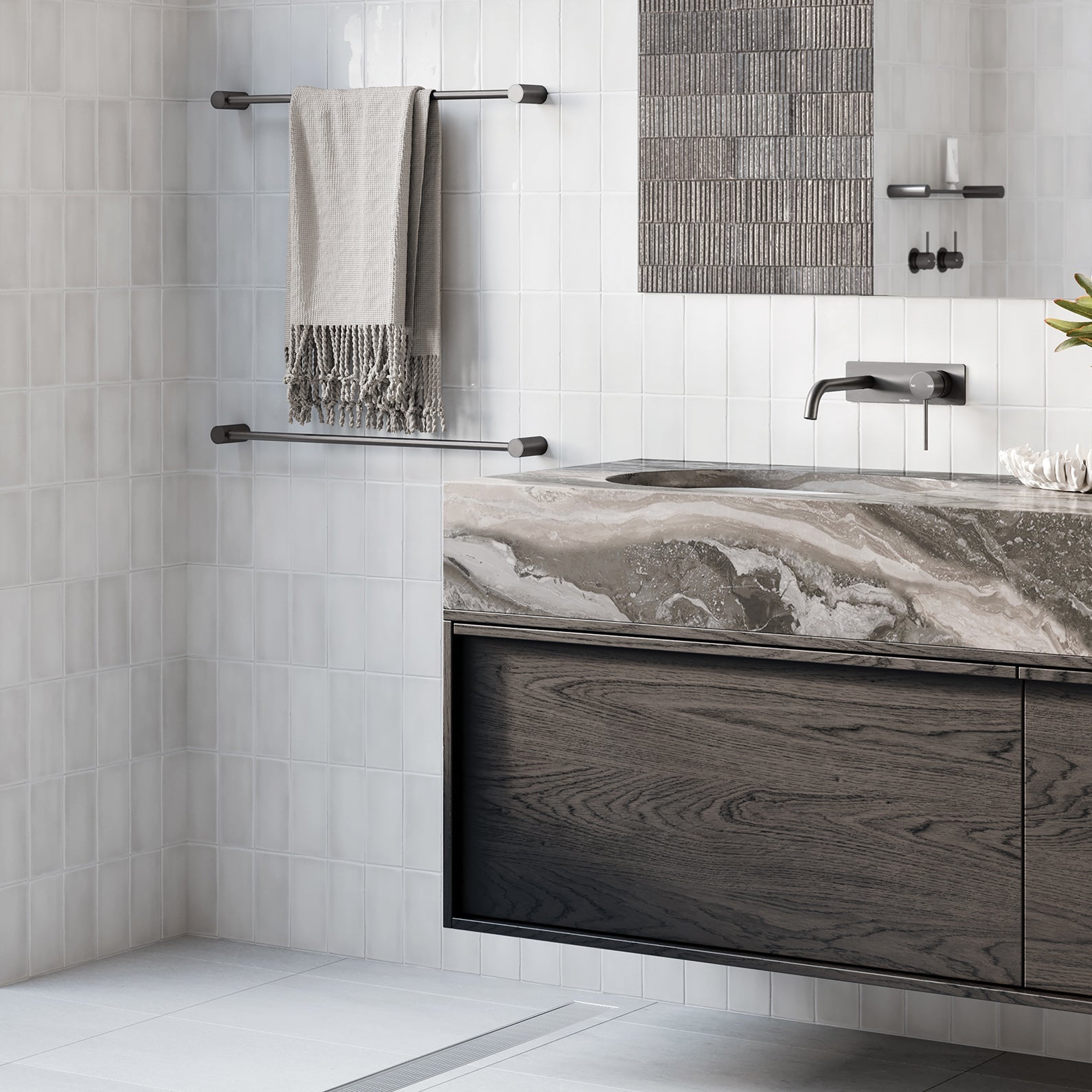 PHOENIX VIVID SLIMLINE SINGLE NON-HEATED TOWEL RAIL BRUSHED CARBON (AVAILABLE IN 600MM AND 800MM)