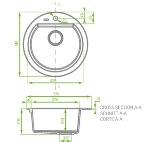 AQUAPERLA  LAVEO SINGLE BOWL KITCHEN SINK BEIGE GRANITE 510MM