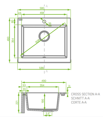 NORICO LAVEO UNDERMOUNT SINGLE BOWL SINK WHITE GRANITE 490MM