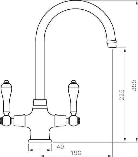 TURNER HASTINGS LUDLOW DOUBLE SINK MIXER TAP 355MM CHROME (CERAMIC HANDLE)