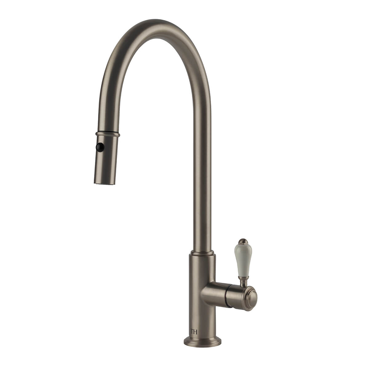 TURNER HASTINGS LUDLOW PULL OUT SINK MIXER 418MM BRUSHED NICKEL (CERAMIC HANDLE)