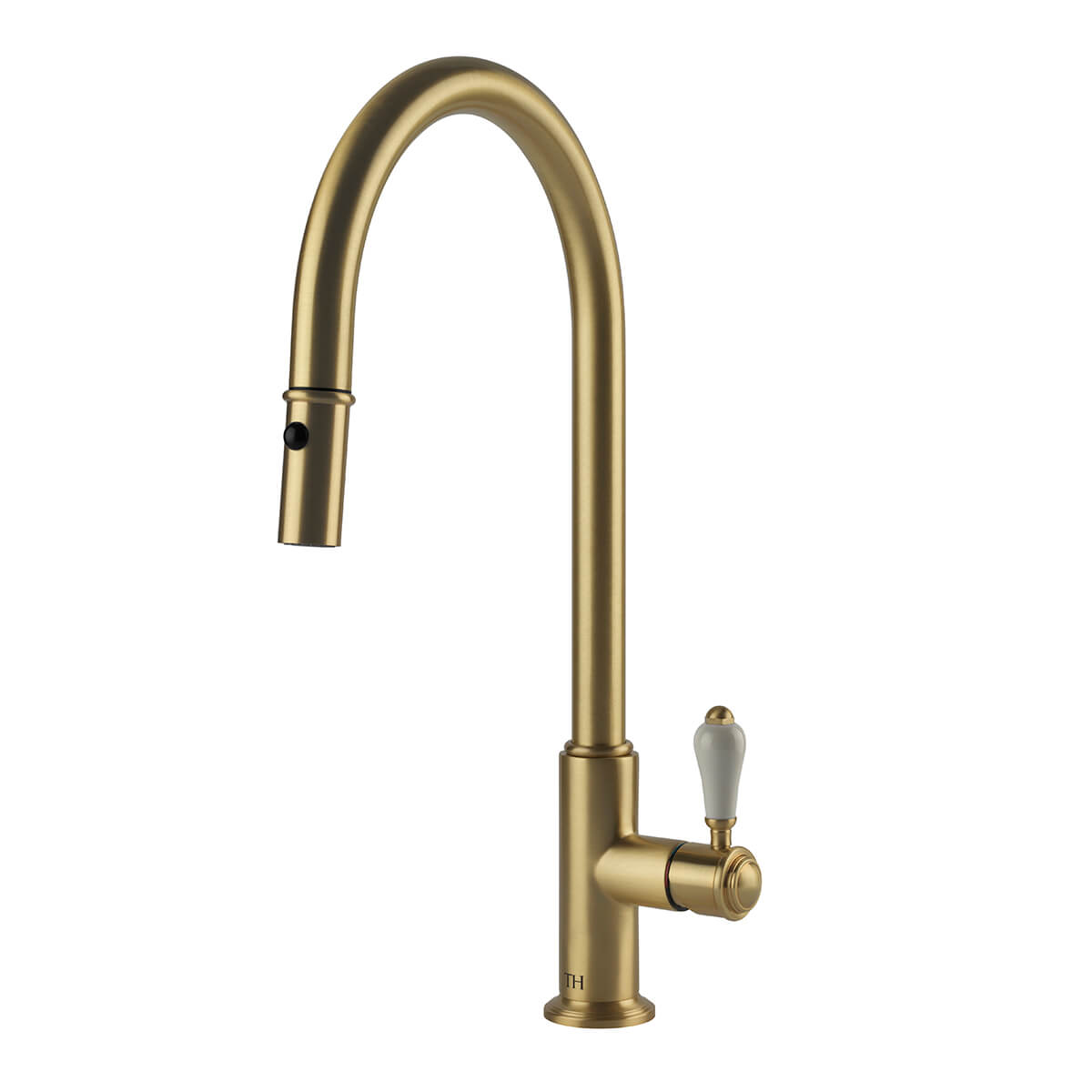 TURNER HASTINGS LUDLOW PULL OUT SINK MIXER 418MM BRUSHED BRASS (CERAMIC HANDLE)