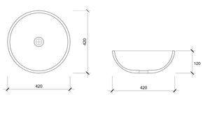VEROTTI MALIBU ABOVE COUNTER CONCRETE BASIN MATTE GREY 420MM