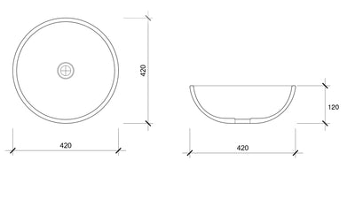 VEROTTI MALIBU ABOVE COUNTER CONCRETE BASIN MATTE GREY 420MM