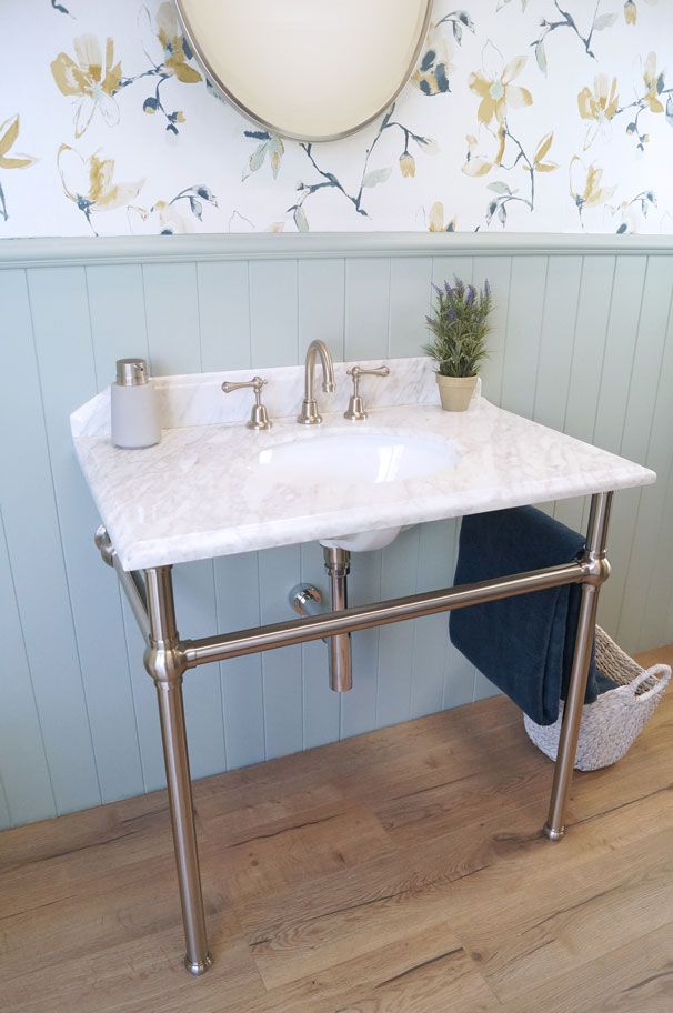 TURNER HASTINGS MAYER BASIN STAND WITH REAL CARRARA MARBLE TOP BRUSHED NICKEL 900MM