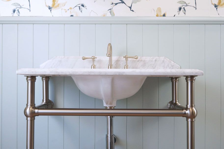 TURNER HASTINGS MAYER BASIN STAND WITH REAL CARRARA MARBLE TOP BRUSHED NICKEL 900MM