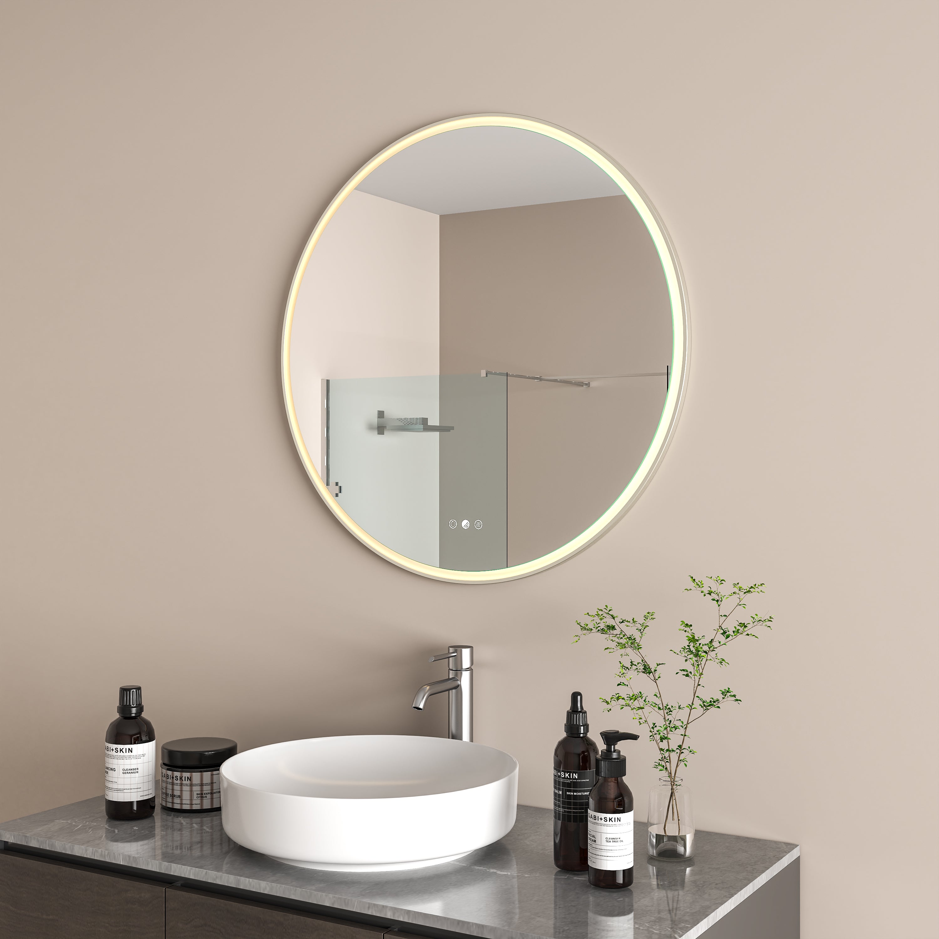 RADIANT HEATING AURA OLËK LED MIRROR BRUSHED NICKEL 800MM