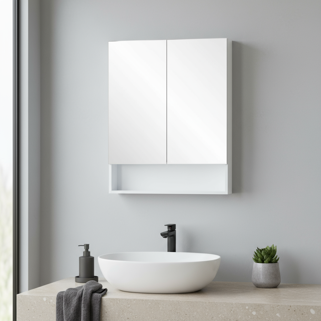 CETO FREMANTLE WHITE SHAVING CABINET 600MM X 750MM