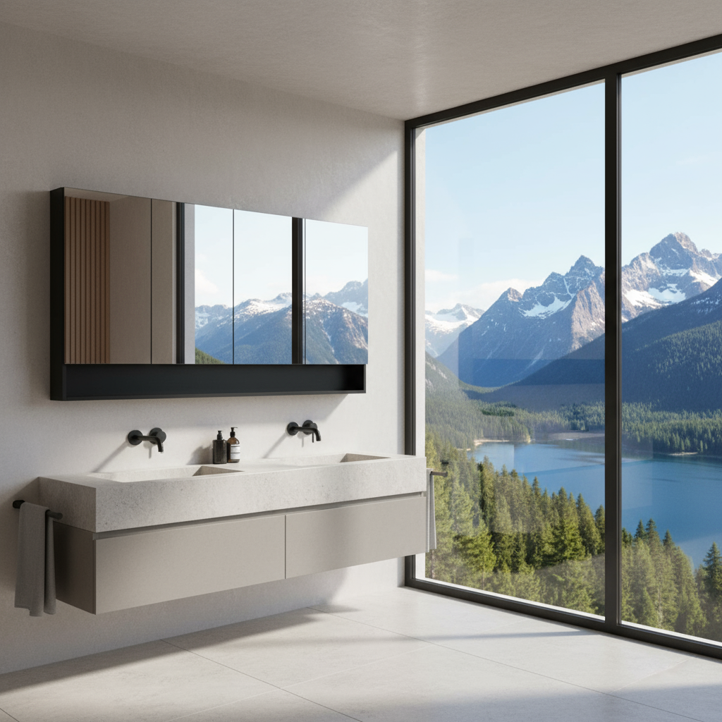 CETO FREMANTLE BLACK SHAVING CABINET 1480MM X 750MM