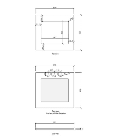 OTTI SOLID SURFACE 650MM LAUNDRY CARRARA STONE TOP