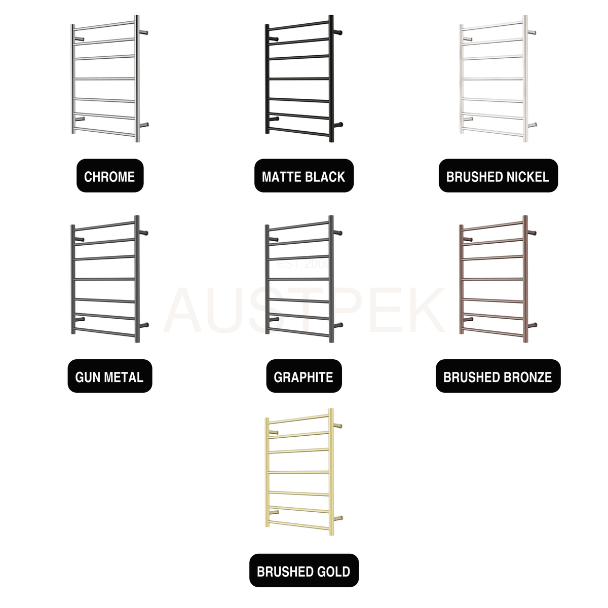 Nero Mecca 240V 7 Bar Heated Towel Ladder available finishes