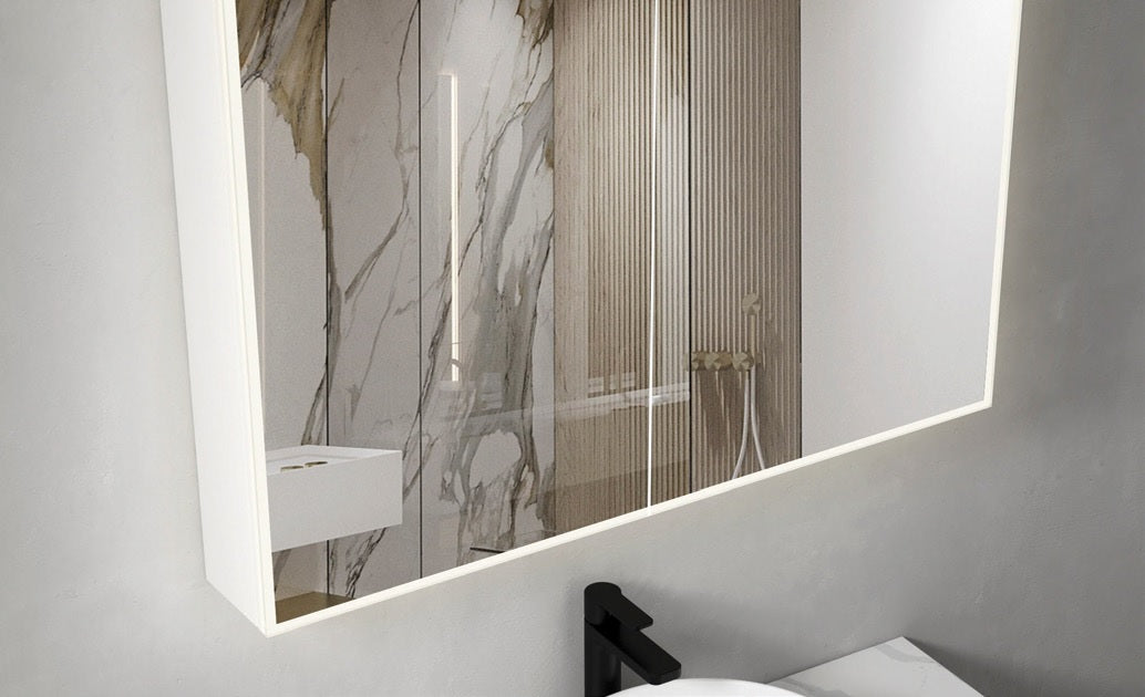 OTTI MOONLIGHT LED MATTE WHITE WALL HUNG SHAVING CABINET 900X650MM