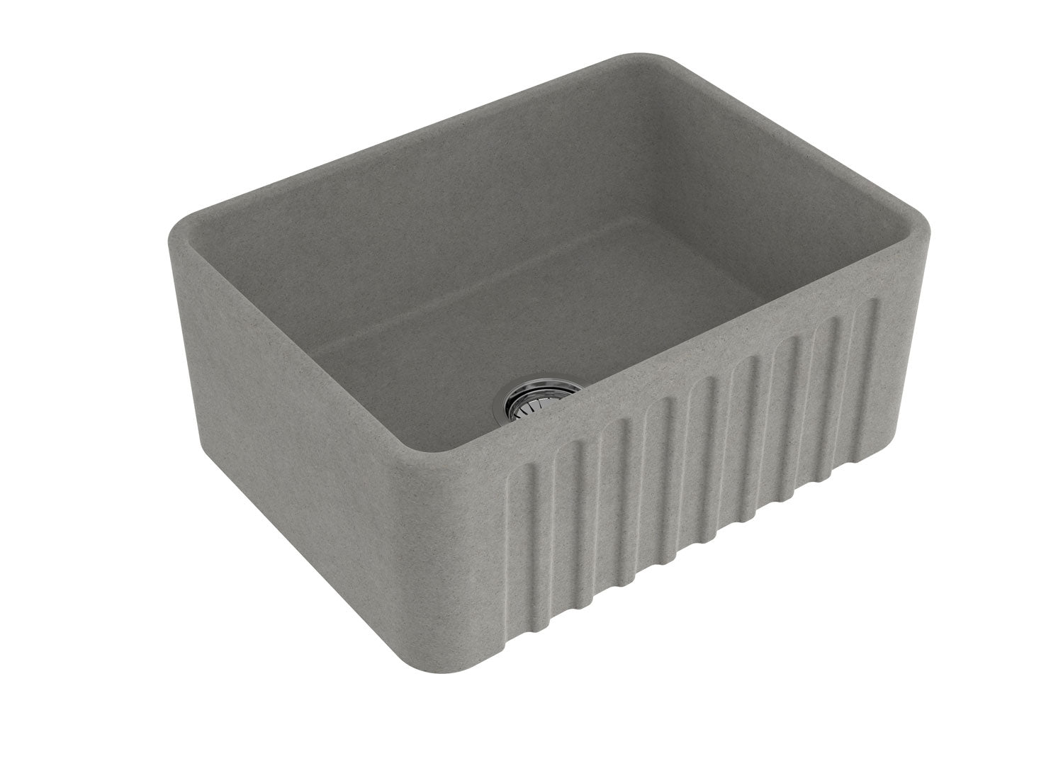 TURNER HASTINGS NOVI RIBBED FARMHOUSE BUTLER SINK WITH OVERFLOW CONCRETE LOOK 600MM