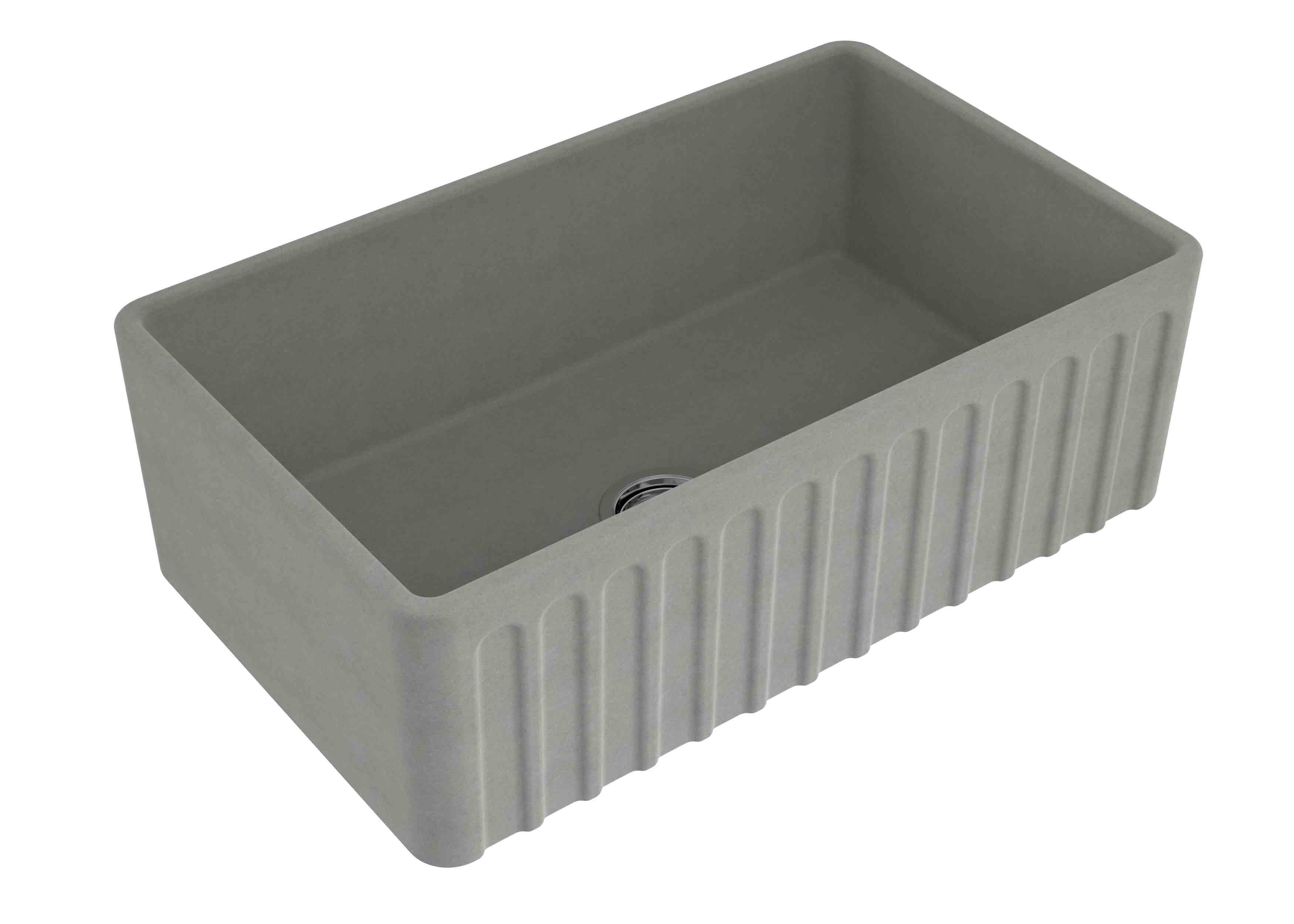 TURNER HASTINGS NOVI RIBBED FARMHOUSE BUTLER SINK WITH OVERFLOW CONCRETE LOOK 765MM