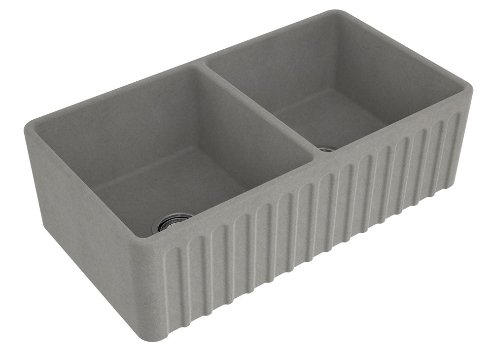 TURNER HASTINGS NOVI RIBBED FARMHOUSE DOUBLE BOWL BUTLER SINK CONCRETE LOOK 850MM