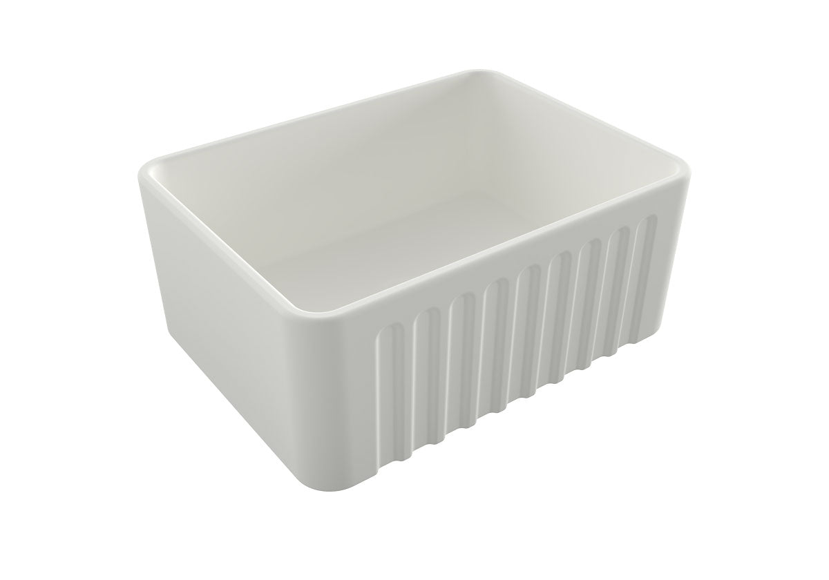TURNER HASTINGS NOVI RIBBED FARMHOUSE BUTLER SINK WITH OVERFLOW MATTE WHITE 600MM