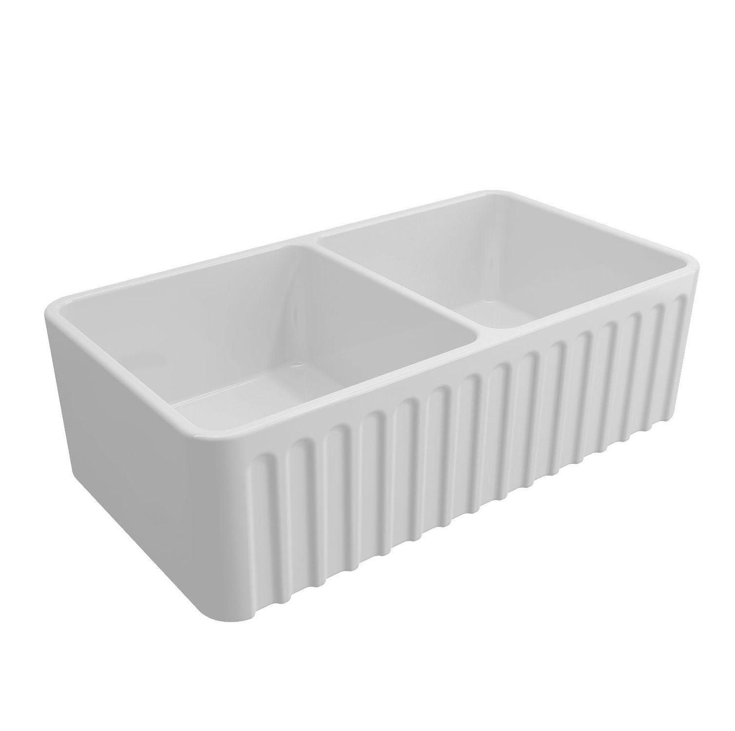 TURNER HASTINGS NOVI RIBBED FARMHOUSE DOUBLE BOWL BUTLER SINK GLOSS WHITE 850MM