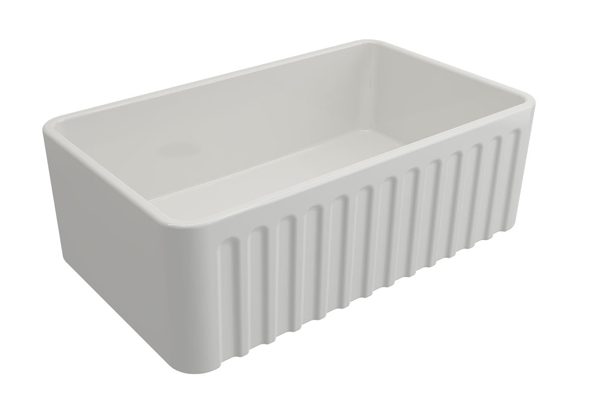 TURNER HASTINGS NOVI RIBBED FARMHOUSE BUTLER SINK WITH OVERFLOW MATTE WHITE 765MM