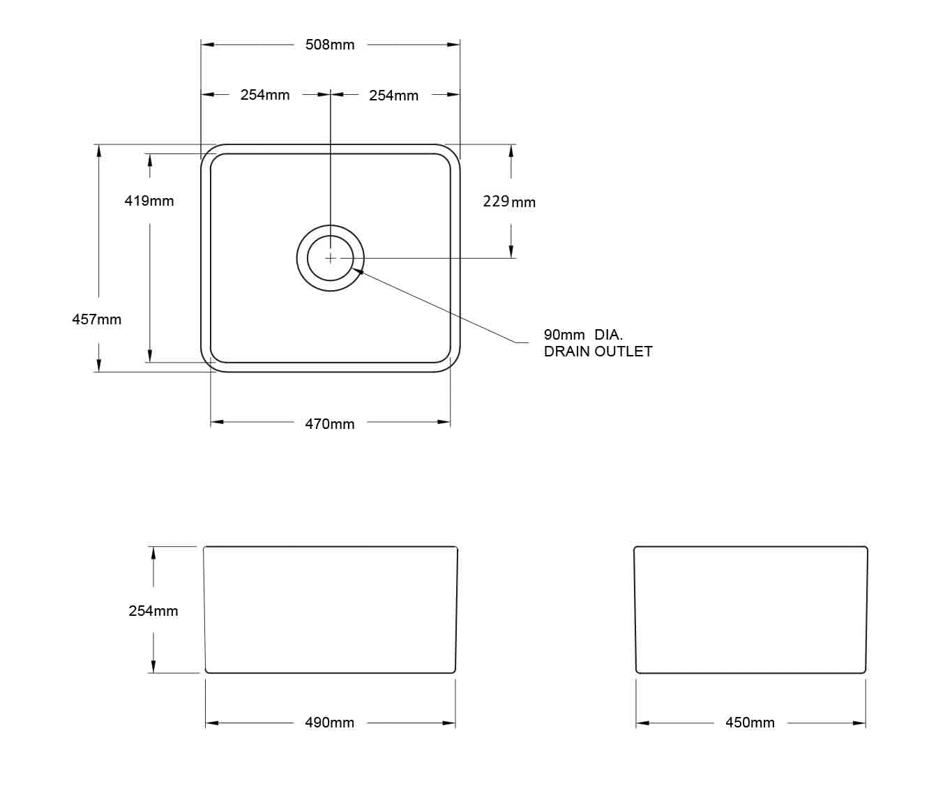 TURNER HASTINGS NOVI FARMHOUSE BUTLER SINK WITH OVERFLOW CONCRETE LOOK 500MM