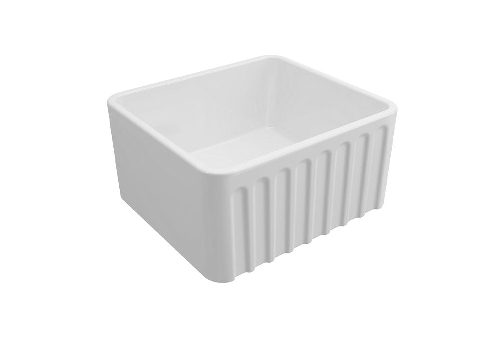 TURNER HASTINGS NOVI FINE FIRECLAY RIBBED BUTLER SINK WITH OVERFLOW MATTE WHITE 500MM