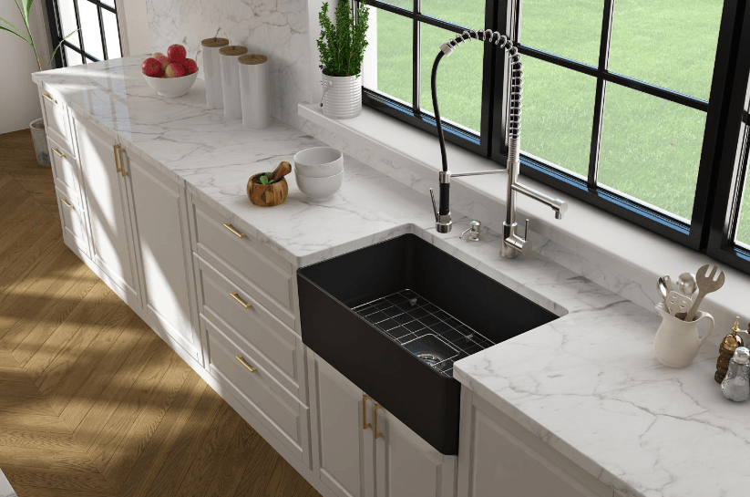 TURNER HASTINGS NOVI FARMHOUSE BUTLER SINK WITH OVERFLOW MATTE BLACK 765MM