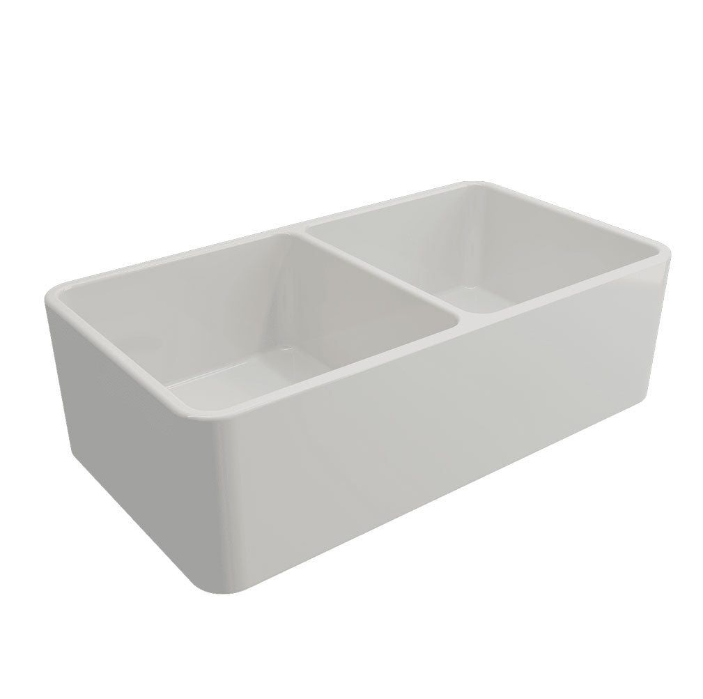 TURNER HASTINGS NOVI FARMHOUSE DOUBLE BOWL BUTLER SINK GLOSS WHITE 850MM