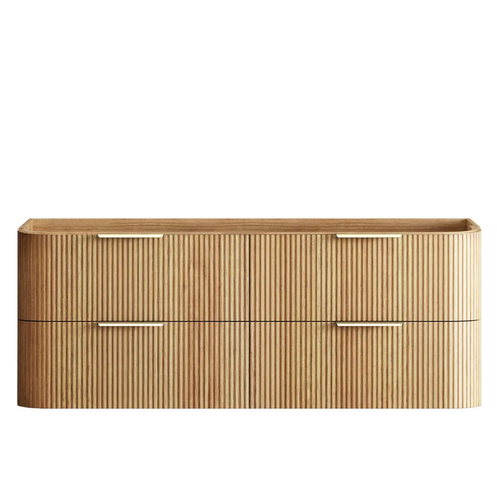 OTTI HAVANA WOODLAND OAK FLUTED 1500MM CURVE SINGLE BOWL WALL HUNG VANITY