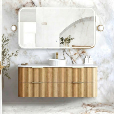 OTTI HAVANA WOODLAND OAK FLUTED 1500MM CURVE SINGLE BOWL WALL HUNG VANITY