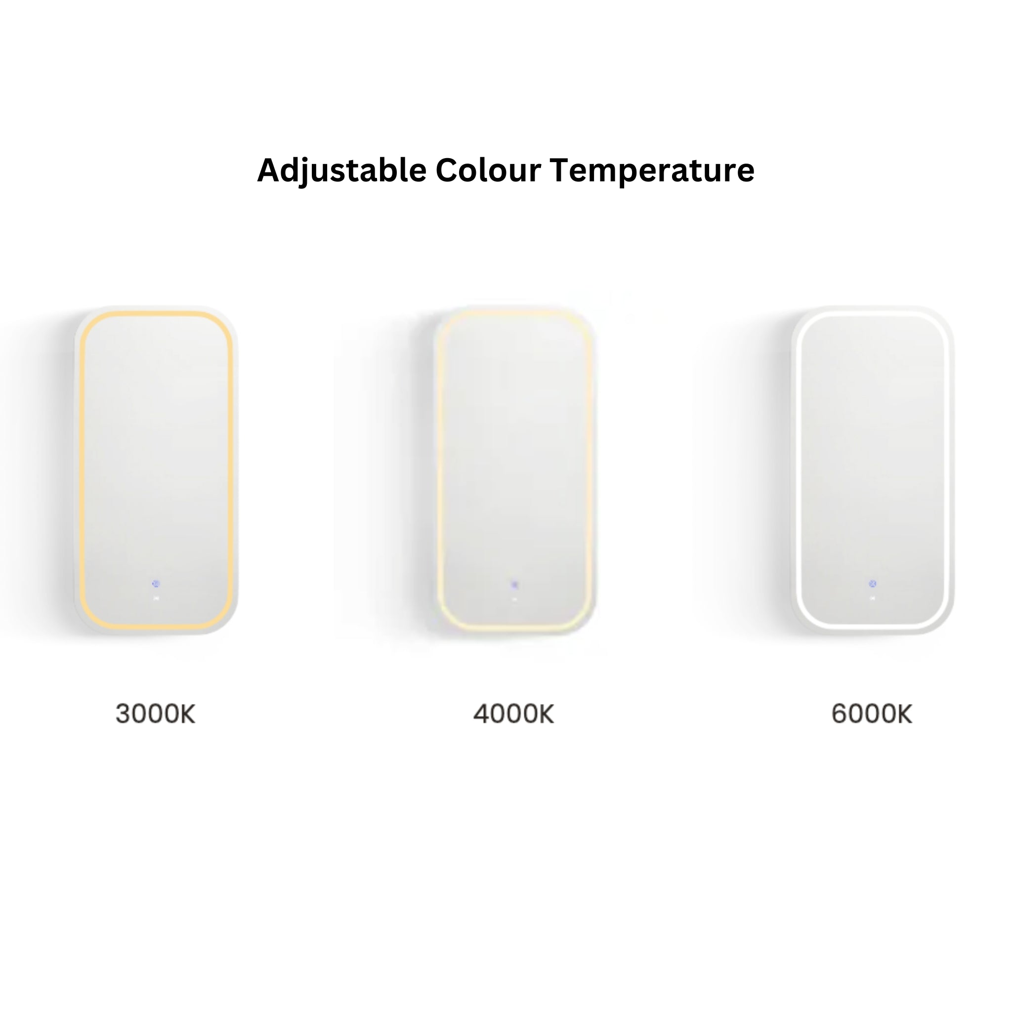 OTTI NEWPORT SOFT RECTANGLE FRAMELESS BACKLIT LED TUFFI MIRROR 3 COLOUR LIGHTS 450X900MM